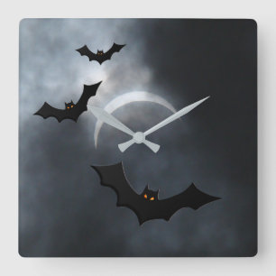 Spooky Halloween-Fledermäuse in Eclipse Quadratische Wanduhr