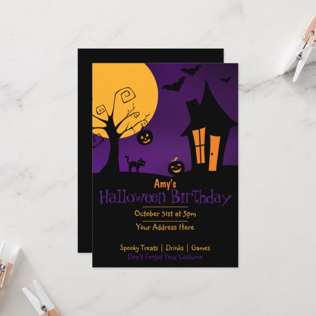 Spooky Halloween Geburtstag Einladung (Vorderseite/Rückseite Beispiel)