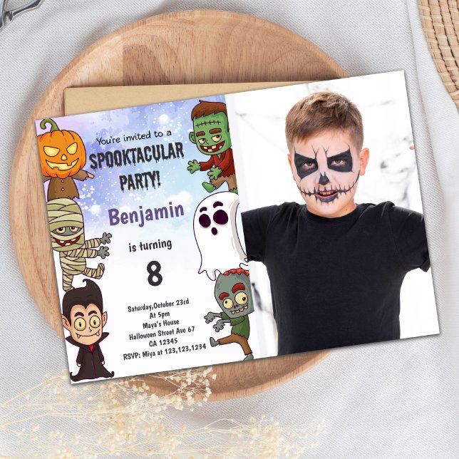 Spooky Halloween Geburtstag Einladung mit Foto (Spooky Halloween Birthday Invitations with Photo)