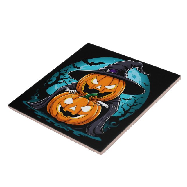 Spooky Halloween Geist mit verzauberten Kürbissen Fliese (Seite)