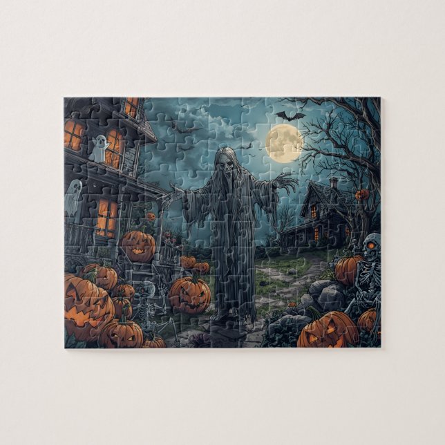 Spooky Halloween Ghost Pumpkins Full Moon (Horizontal)
