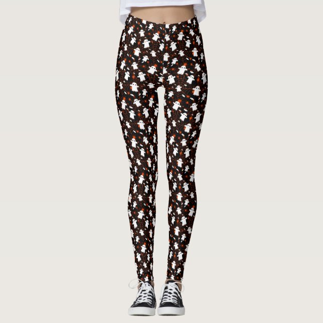 Spooky Halloween Ghost Spiders Candy Leggings (Vorderseite)