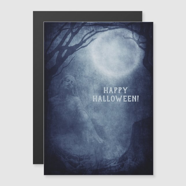 Spooky Halloween Ghost Vollmond in der Nacht Magnetkarte (Vorne/Hinten)