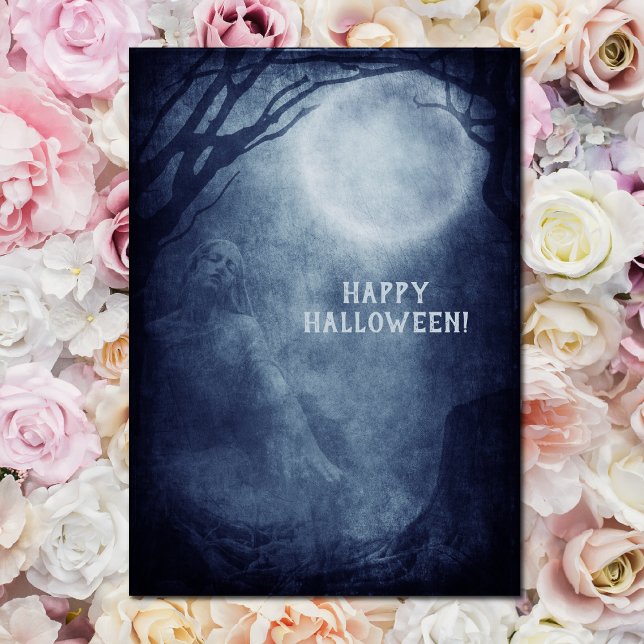 Spooky Halloween Ghost Vollmond in der Nacht Postkarte (Von Creator hochgeladen)