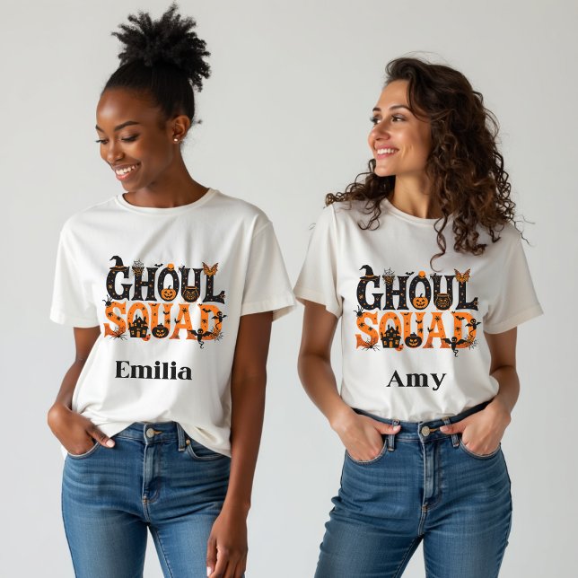 Spooky Halloween Ghoul Squad Grafischer Name Sweatshirt (Von Creator hochgeladen)