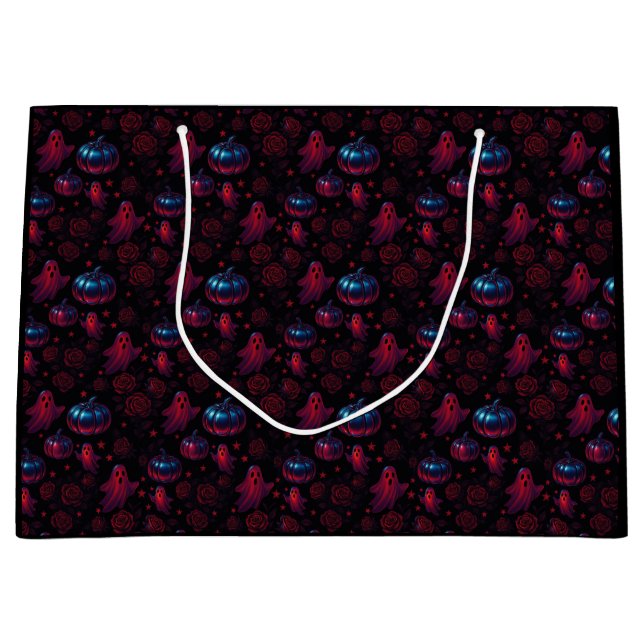 Spooky Halloween Gift Bag with ghosts and roses Große Geschenktüte (Vorderseite)