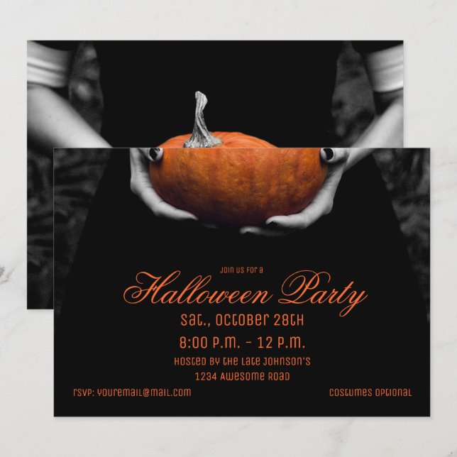 Spooky Halloween Girl mit Pumpkin-Einladung Einladung (Vorne/Hinten)