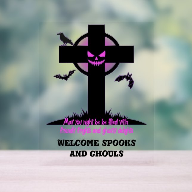 Spooky Halloween Graveyard Cross Acrylschild (Neutral)