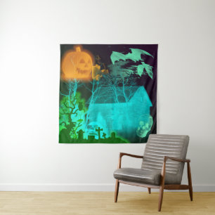 Spooky Halloween Graveyard Wandteppich