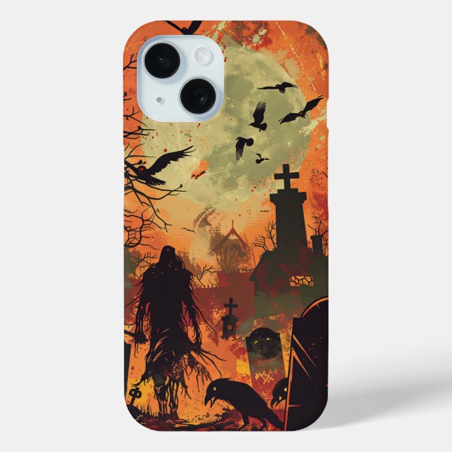 Spooky Halloween Graveyard Zombie Raven Skeleton Case-Mate iPhone Hülle (Rückseite)