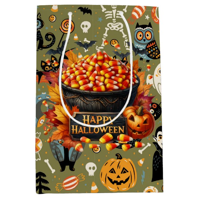 Spooky Halloween Green Mittlere Geschenktüte (Vorderseite)