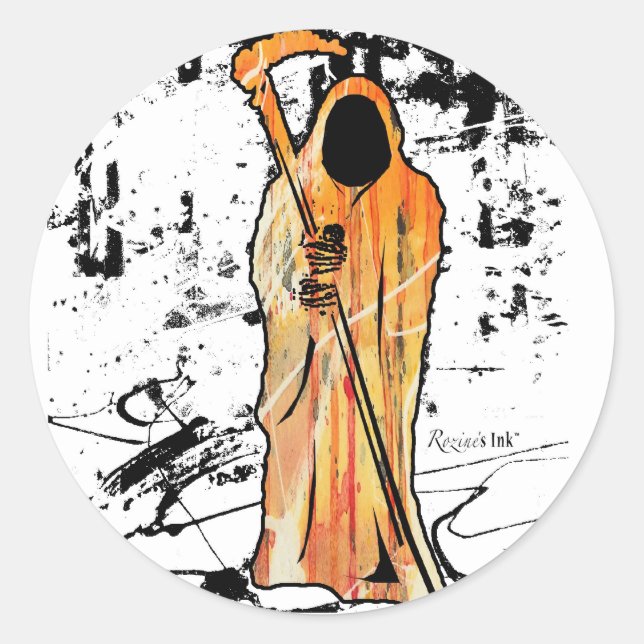 Spooky Halloween Grimischer Sensenmann des Todes Runder Aufkleber (Vorderseite)