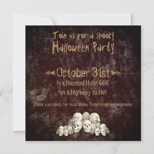 Spooky Halloween Grunge Creepy Background Skulls Einladung (Vorderseite)