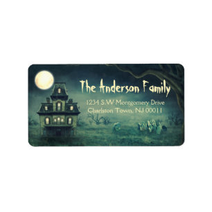 Spooky Halloween Haunted House Moon Adressaufkleber