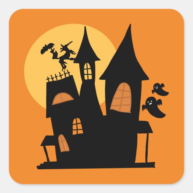 Spooky Halloween-Haus Quadratischer Aufkleber (Vorderseite)