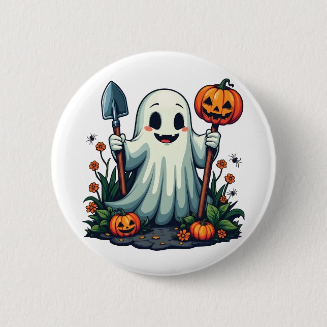 Spooky Halloween Herbstgartengürtel Pumpkin Button (Vorderseite)