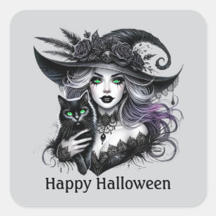 Spooky Halloween Hexe anpassbar Quadratischer Aufkleber