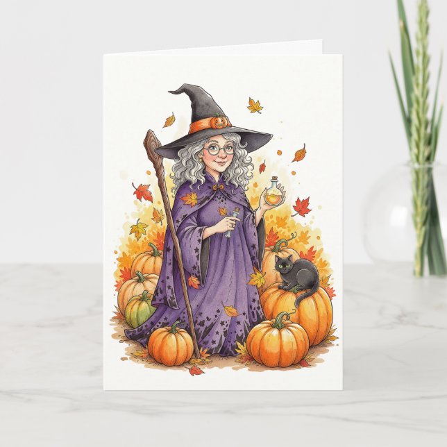 Spooky Halloween Hexe Karte (Vorderseite)