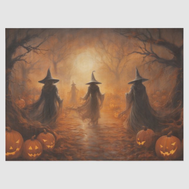 Spooky Halloween Hexen in einem Wald für Dekoupage Seidenpapier (Vorderseite)