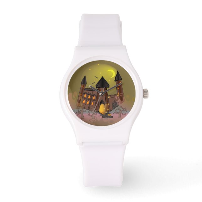 Spooky Halloween Hexenhaus und Vampirschloss Armbanduhr (Vorderseite)
