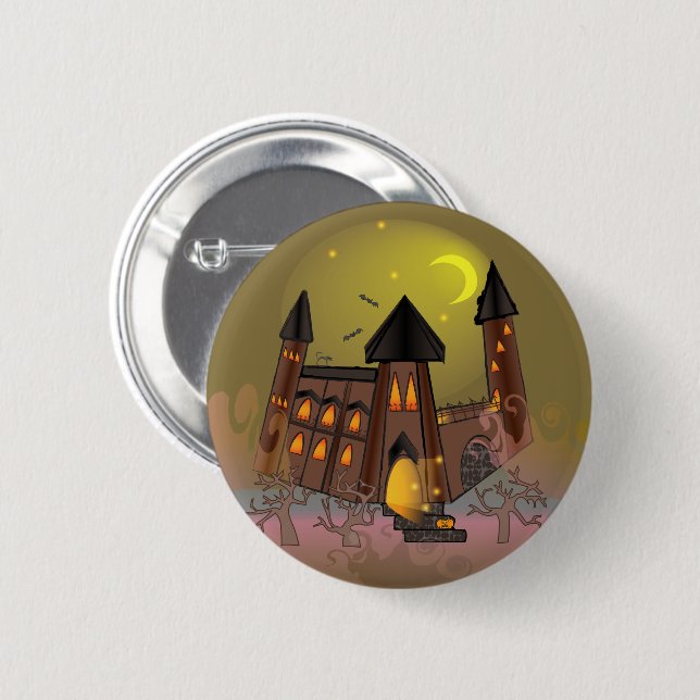 Spooky Halloween Hexenhaus und Vampirschloss Button (Vorne & Hinten)