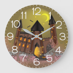 Spooky Halloween Hexenhaus und Vampirschloss Große Wanduhr
