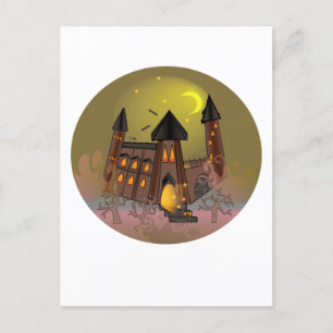 Spooky Halloween Hexenhaus und Vampirschloss Postkarte