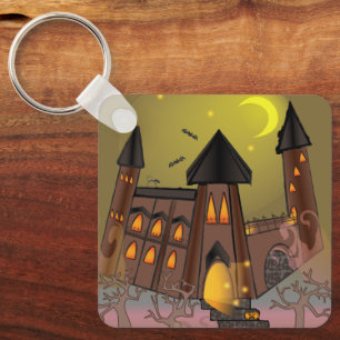 Spooky Halloween Hexenhaus und Vampirschloss Schlüsselanhänger