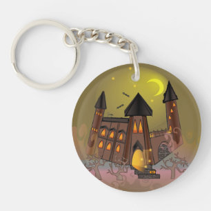 Spooky Halloween Hexenhaus und Vampirschloss Schlüsselanhänger