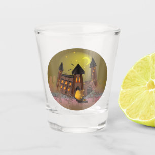 Spooky Halloween Hexenhaus und Vampirschloss Schnapsglas