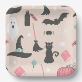 Spooky Halloween Hexenhut Black Cat Pappteller