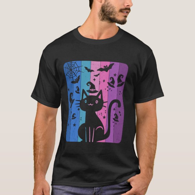 Spooky Halloween Hexenhut Niedliche lustige Fleder T-Shirt (Vorderseite)