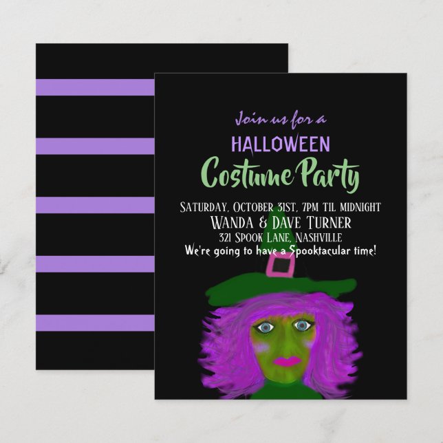 Spooky Halloween Hexenkostüm-Party Einladung (Vorne/Hinten)