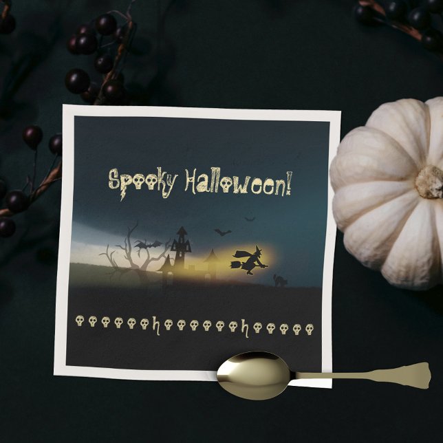 Spooky Halloween Hexenschloss Fledermäuse Skulls Serviette (Spooky Halloween Witch Castle Bats Skulls Napkins ©Susanne Sachers - Sunny Mind Design 🌞)