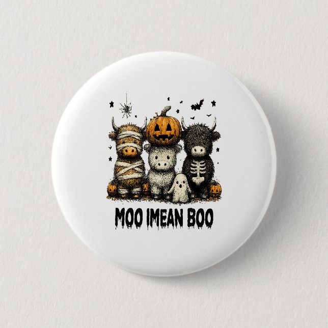Spooky Halloween Highland Cow Button (Vorderseite)