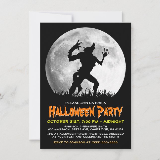 Spooky Halloween Horror Werewolf auf dem Vollmond Einladung (Vorderseite)