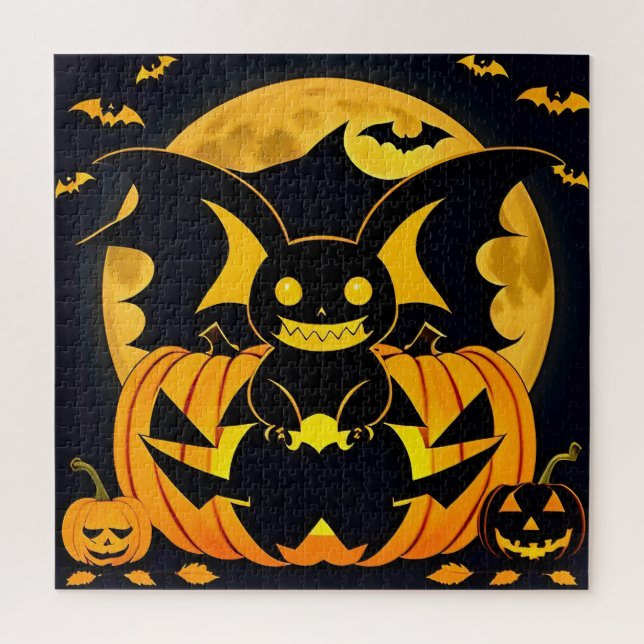 Spooky Halloween Illustration mit Bat Pumpki (Vertikal)