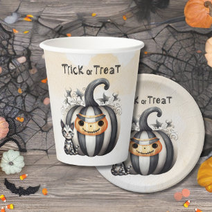 Spooky Halloween Kitten Black Striped Pumpkin Pappbecher