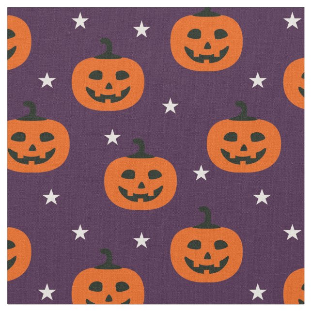 Spooky Halloween Kürbislaternen & Stars Stoff (Nahaufnahme)