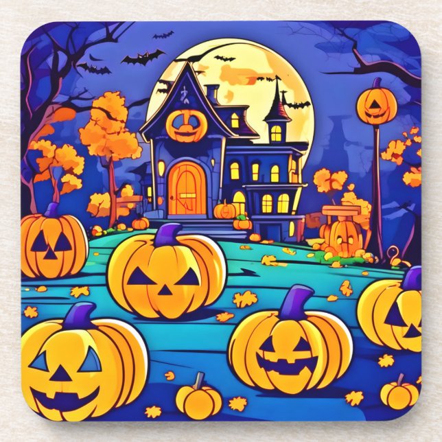 Spooky Halloween Mansion Artwork Getränkeuntersetzer (Vorderseite)