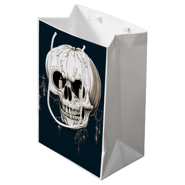 Spooky Halloween Melting Cranium With Bat Imagery  Mittlere Geschenktüte (Vorderseite Schrägansicht)