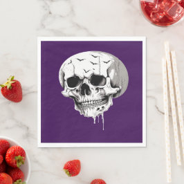 Spooky Halloween Melting Cranium With Bat Imagery  Serviette
