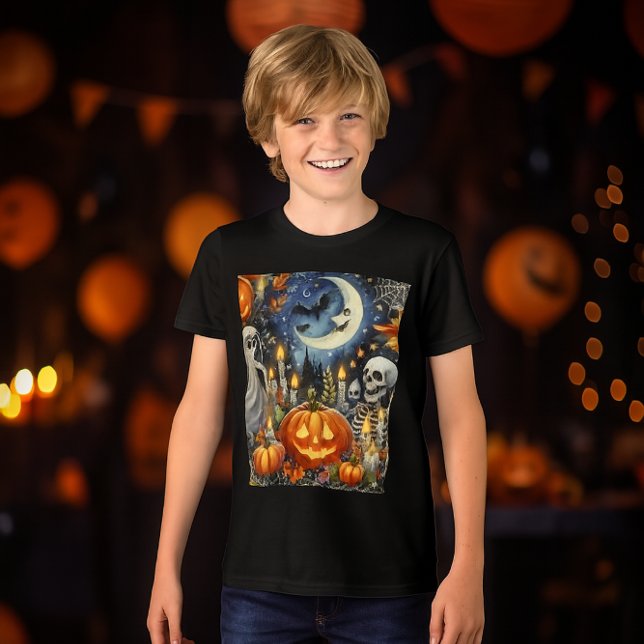 Spooky Halloween Men Black Tri-Blend Shirt (Creepy Halloween artwork on black, coolest look for boys)