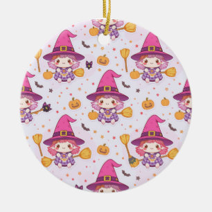 Spooky Halloween Muster mit Pumpkins und Hexe Keramik Ornament