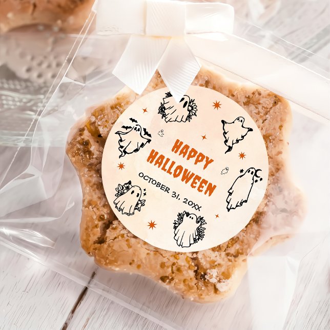 Spooky Halloween Niedlich Ghost Runder Aufkleber (Von Creator hochgeladen)