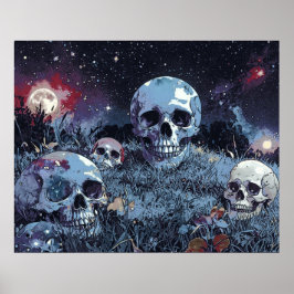 Spooky Halloween Night - Eerie Skulls Poster