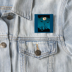 Spooky Halloween Night Full Moon und Flying Bats Button
