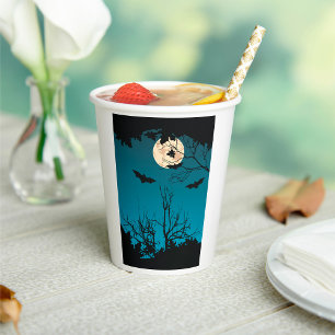 Spooky Halloween Night Full Moon und Flying Bats Pappbecher