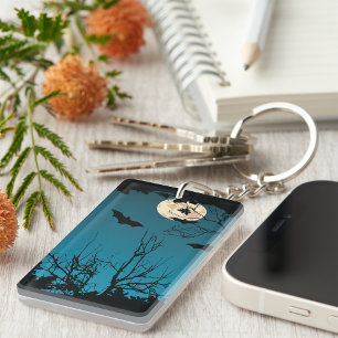 Spooky Halloween Night Full Moon und Flying Bats Schlüsselanhänger