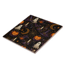 Spooky Halloween Night Pumpkin & Ghost Pattern Art